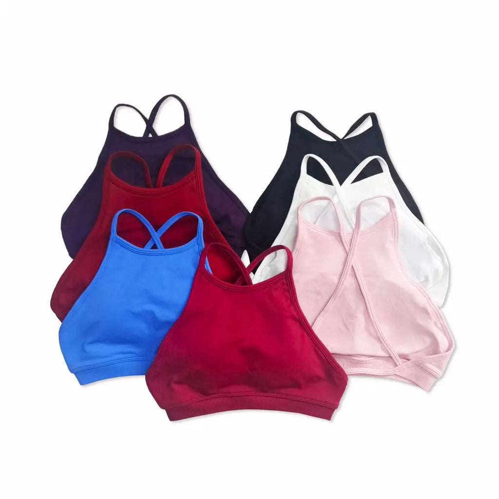 NCLAGEN Dynamic High Neck Backless Sports Bra Support Back Cross Fitness Underwear Push-up Gym Clothes Workout Sports Tank Top