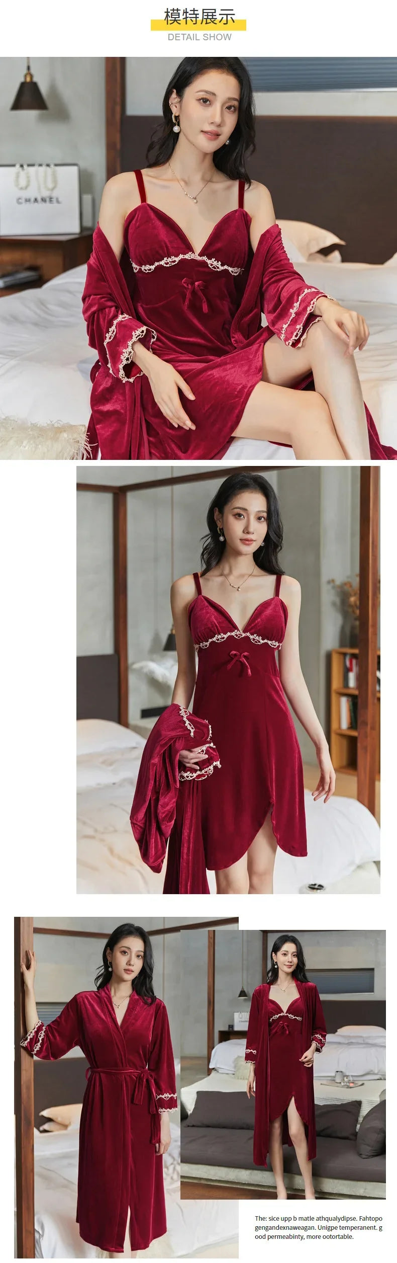 Gold velvet pajamas, autumn and winter sexy suspender nightgown, nightgown set with chest pad, large size home clothes