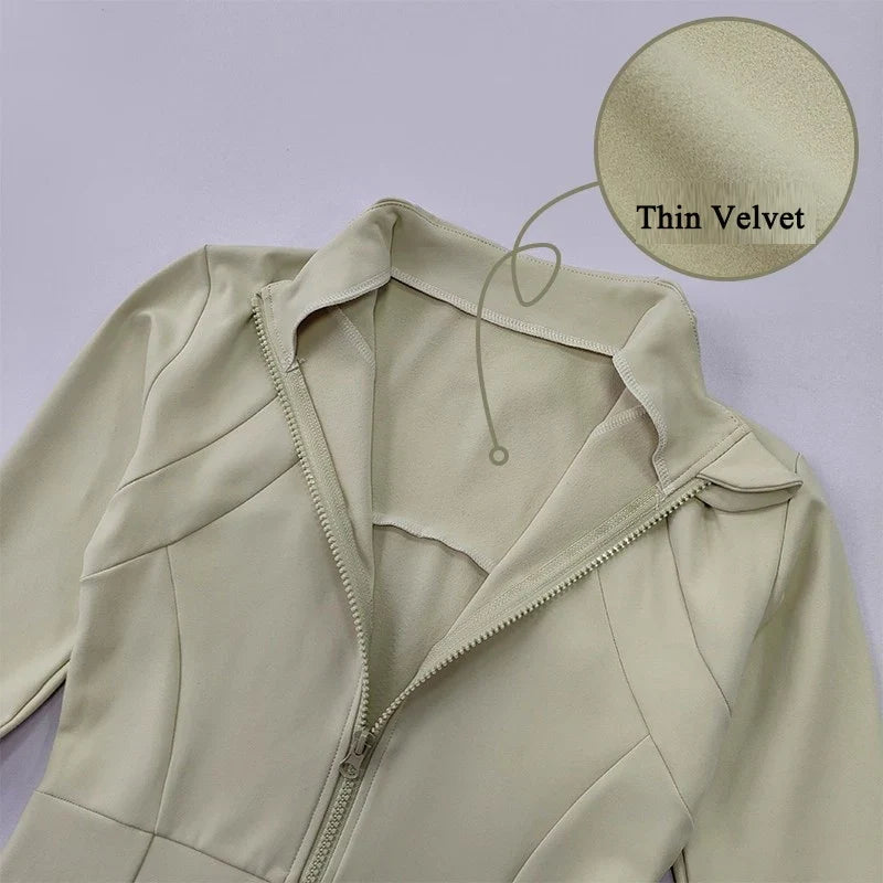 Women's Long-Sleeved Fleece Jacket Slimming Warm Coat for Yoga Pilates Fitness Running - Autumn Winter Sports Outerwear