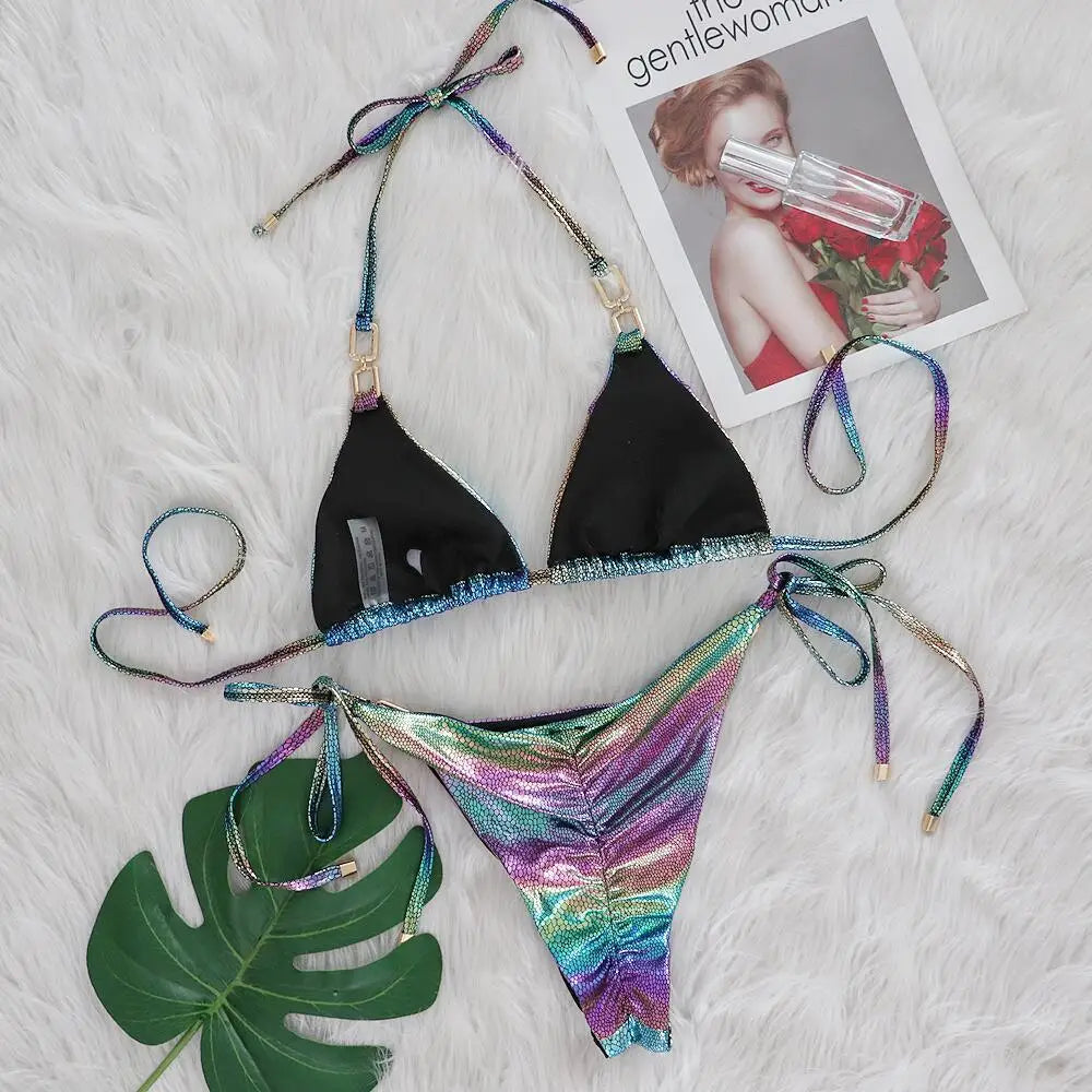 DEKA Micro Swimwear Gradient Snake Skin Bikini Set Diamond Bikini Female Triangle Swimsuit Women Two-pieces Bathing Suit