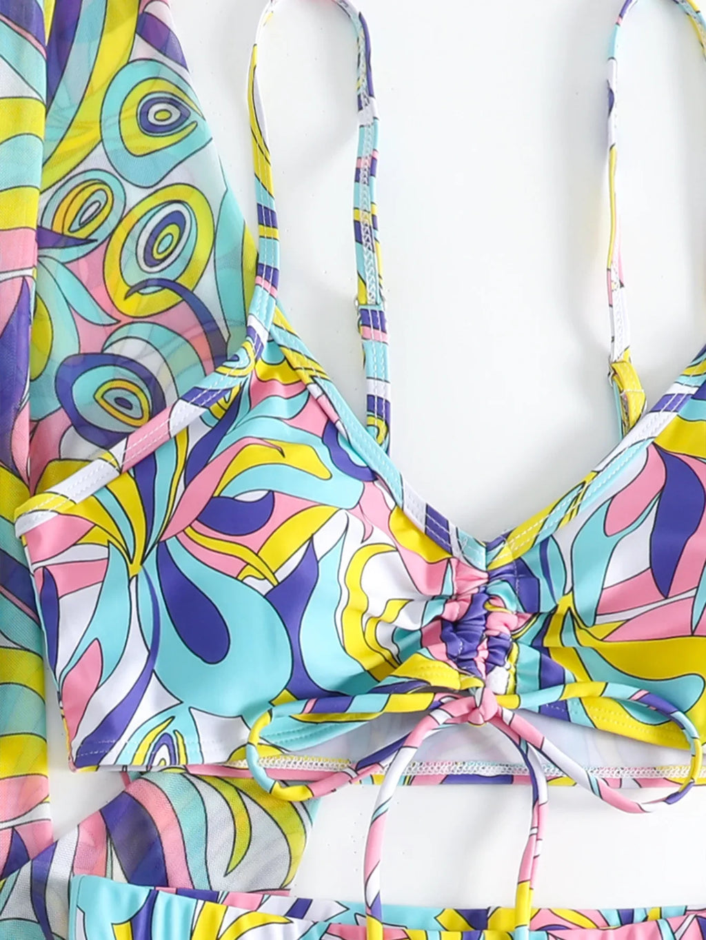 New Sexy 3 Pieces Suit for Women Neck Hanging Bikini Set+Cover-up Swimwear Sunproof Tankini High Waist Shorts Swimsuit Beachwear