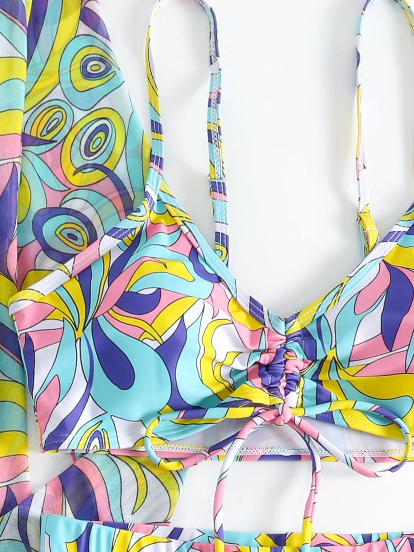 New Sexy 3 Pieces Suit for Women Neck Hanging Bikini Set+Cover-up Swimwear Sunproof Tankini High Waist Shorts Swimsuit Beachwear