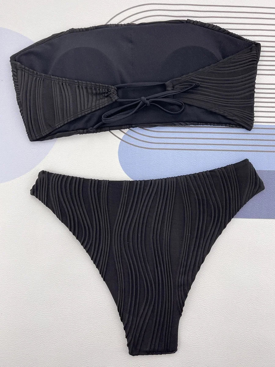 2025 Sexy Bandeau Strapless Wrinkled Bikini Women Swimwear Female Swimsuit Two-pieces Bikini set Bather Bathing Suit Swim Lady