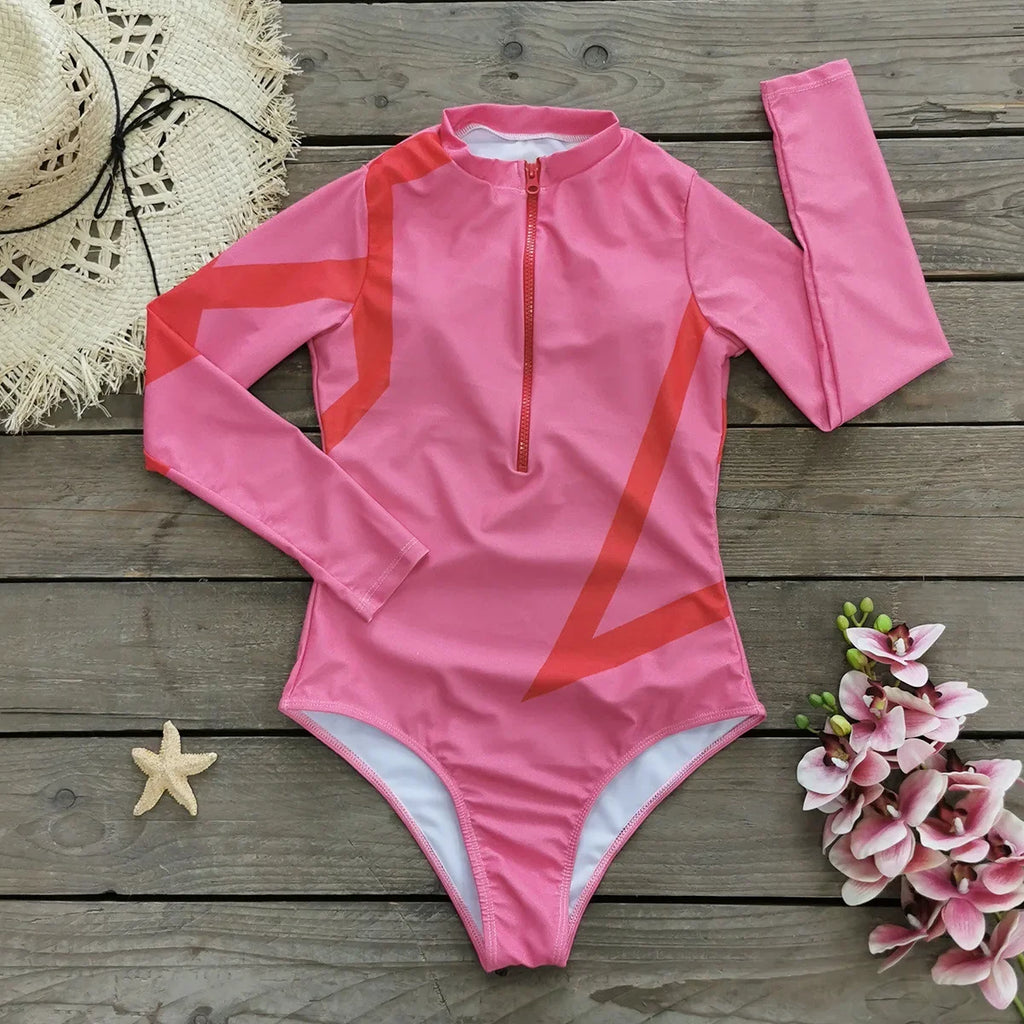 2024 One Piece Surfing Swimsuit Rashguards Women Sexy Swimming Suit Sport Floral Long Sleeves Swimwear Monokini Bathing Suit