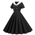 1950s Vintage 50s A-Line Evening Dress Short Sleeves V Neck Button High Waist Dresses Women's Prom Party Midi Dress Vestidos