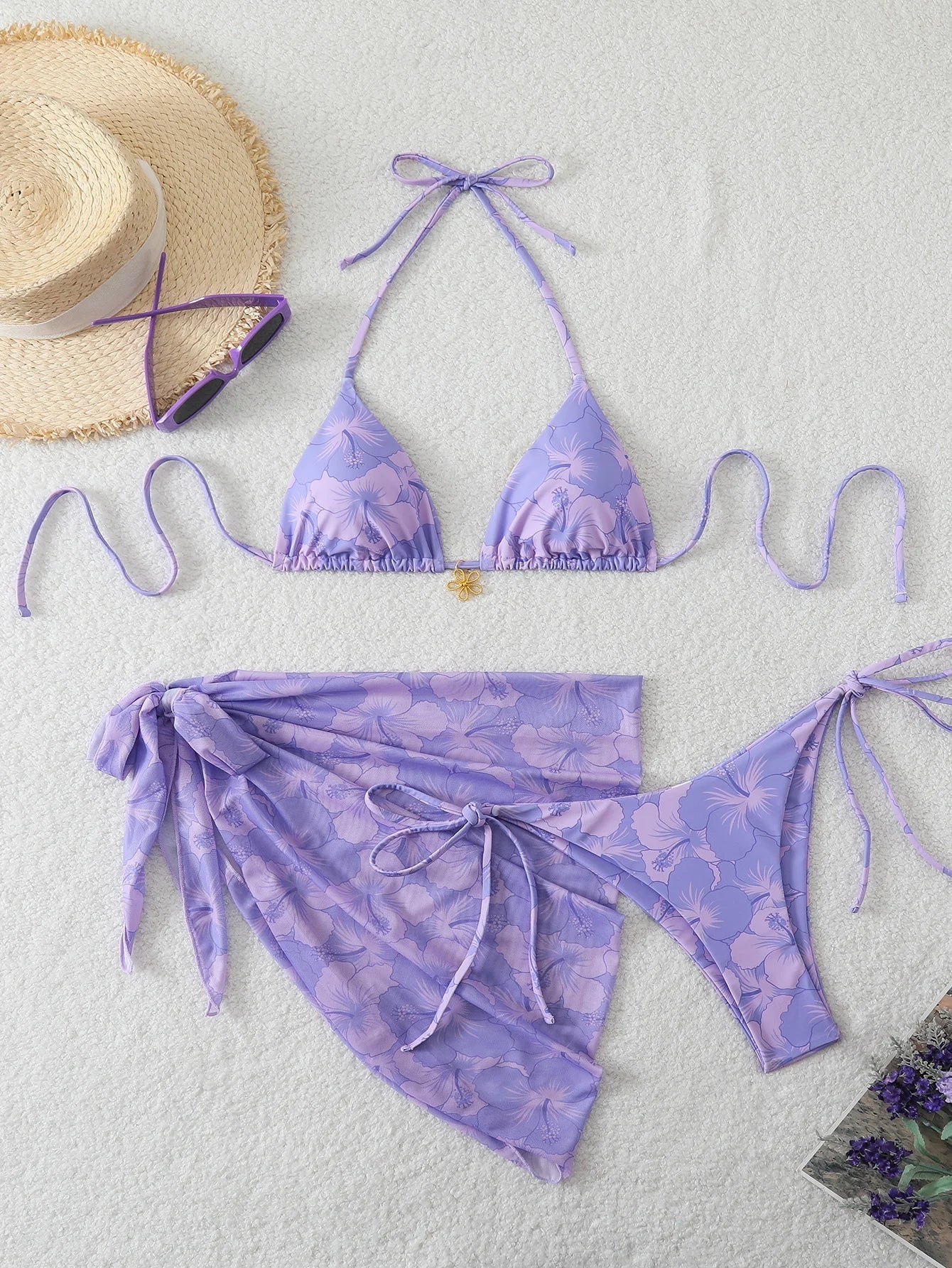 Halter Triangle String Bikinis 2026 Women Sexy Printed Swimsuit 3 Pieces Swimwear Female Bathers Bathing Swimming Swim Suit
