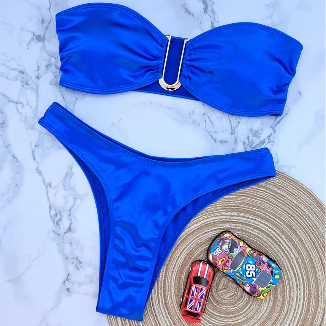 13 Color 2026 New Sexy Bandeau Bikini Women Swimwear Female Swimsuit Two-Pieces Bikini Set Padded Bather Bathing Suit Swim V4647