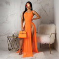 Summer Bikini Cover Up Women Beach Sundress Sexy Mesh Sheer Long Dress Solid See-through Sleeveless Strap Beach Dress