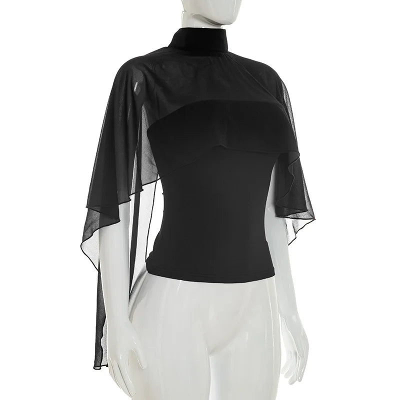 FDYOUI Woman Black Corset with Cover-ups 2-piece Sets Chic Sexy Hollow Out Evening Party Tops Female Blouses Shirts High Street