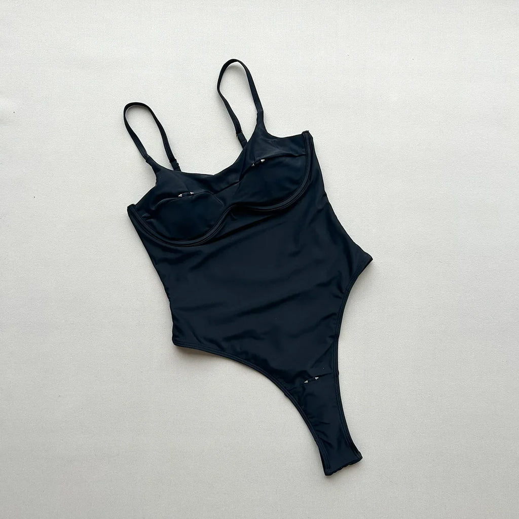 Vintage Black White Swimwear Women 2026 Sexy Push Up Underwire Slim Tummy Control One Piece Swimsuit Beach Bathing Suit Monokini