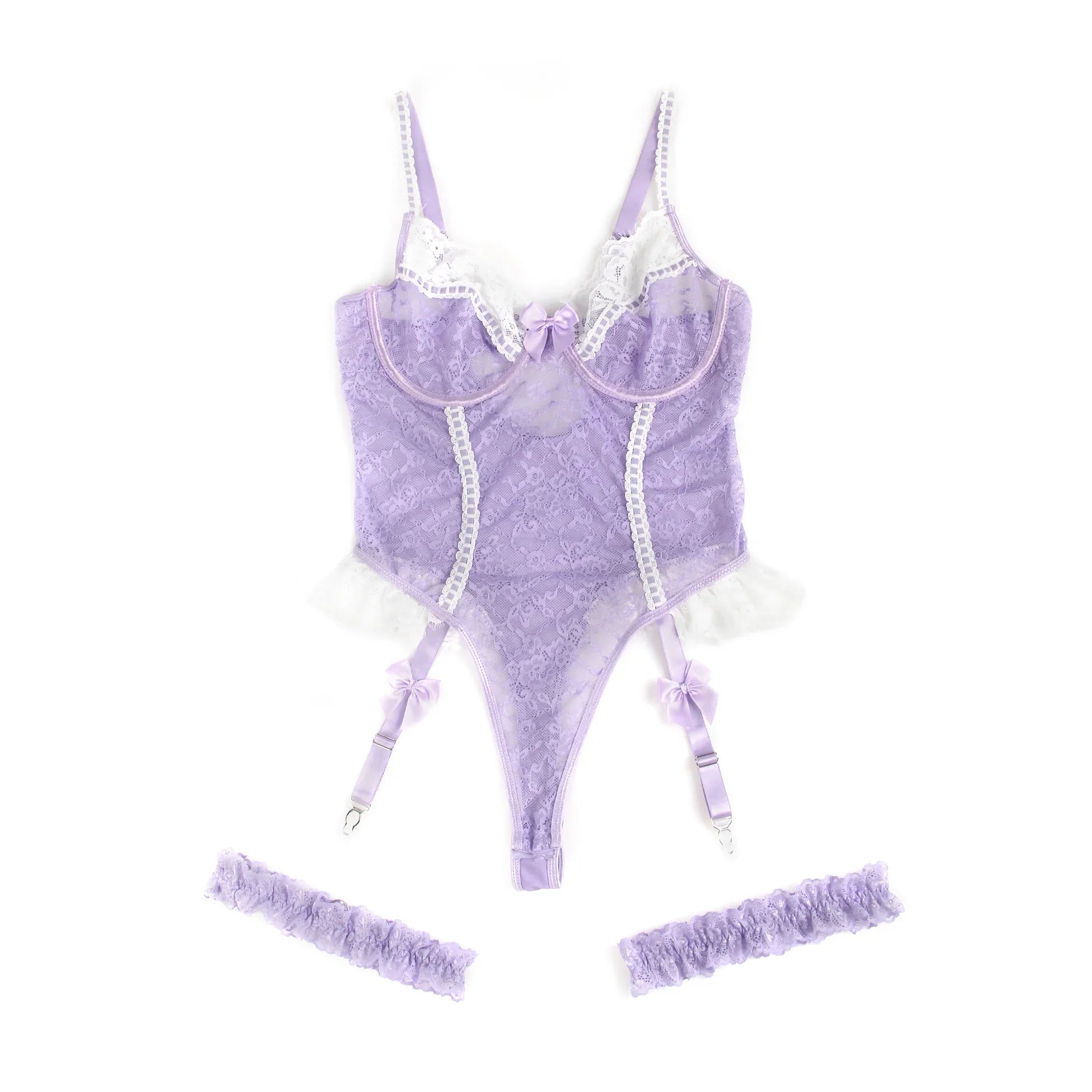 Sexy Lace Teddy Bodysuit for Women with Garter Belt Push Up Sheer Mesh Lingerie Set Underwear as Outerwear Daily Romantic Outfit