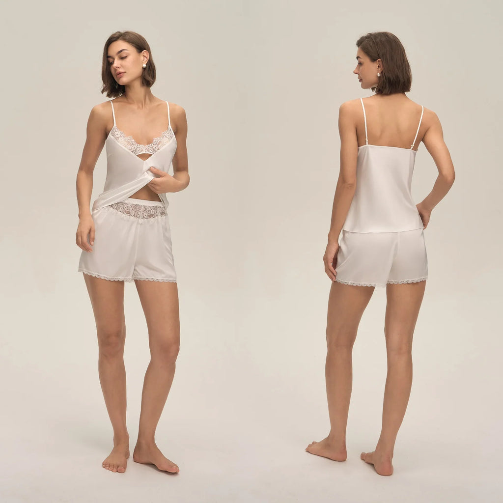 Summer home suspender shorts set casual and comfortable home wear lace women's pajamas