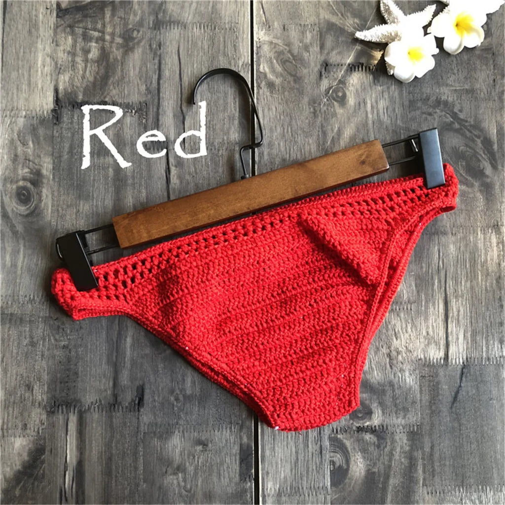 S - XL 9 Colors Crochet Knitted Bikini Bottom Swim Brief Women Swimwear Female Bather Brazilian Tanga Panties Underwear V4195