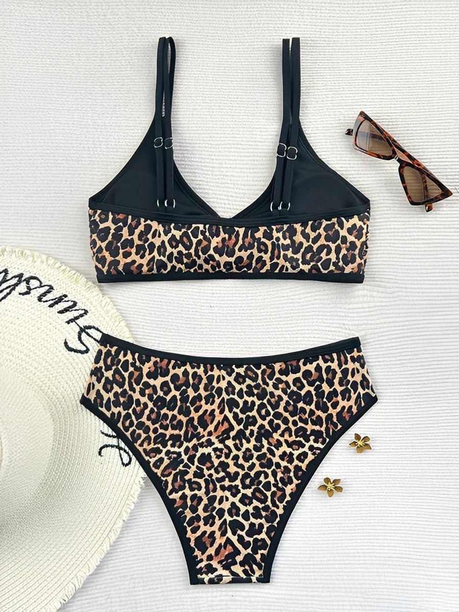 2026 Leopard Bikinis High Waist Swimsuit Women Tie Front Strappy Swimwear Female Beachwear Bathers Bathing Swimming Swim Suit