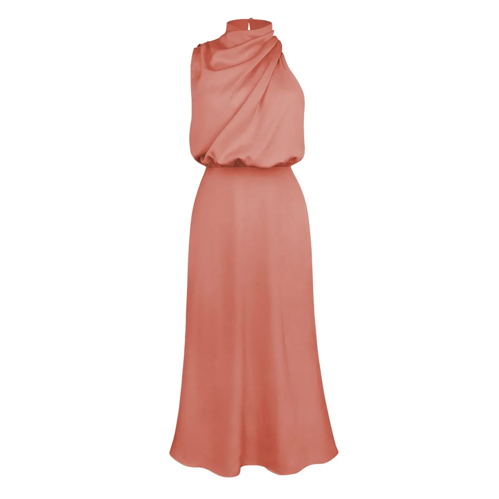 Foridol One Shoulder Turtleneck Tank Satin Women Party Dress Robe Zip Sleeveless Elegant Vintage Folds Women Clothing 2025