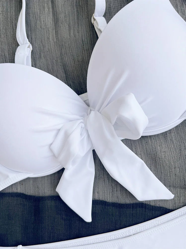Sexy Knotted Underwired Bra Cup Bikini Women Swimsuit Female Swimwear Two-pieces Bikini Set Push Up Bikinis Bathing Suit Swim