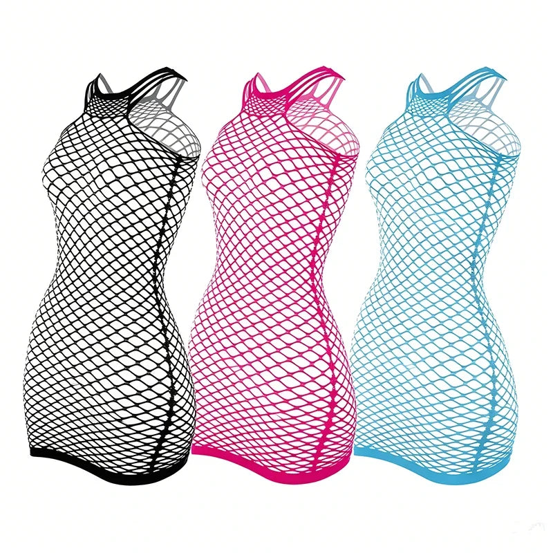 Fishnet Women Sexy Beach Cover Up Dress Women Stretch See Through Sleeveless without Bikini Swimsuit Cover up Mini Beachwea