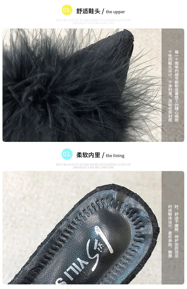 Women's Half Slippers New Summer Sexy Pointed Temperament High-heeled Slippers Female Fashion Furry High Heels Solid Slides