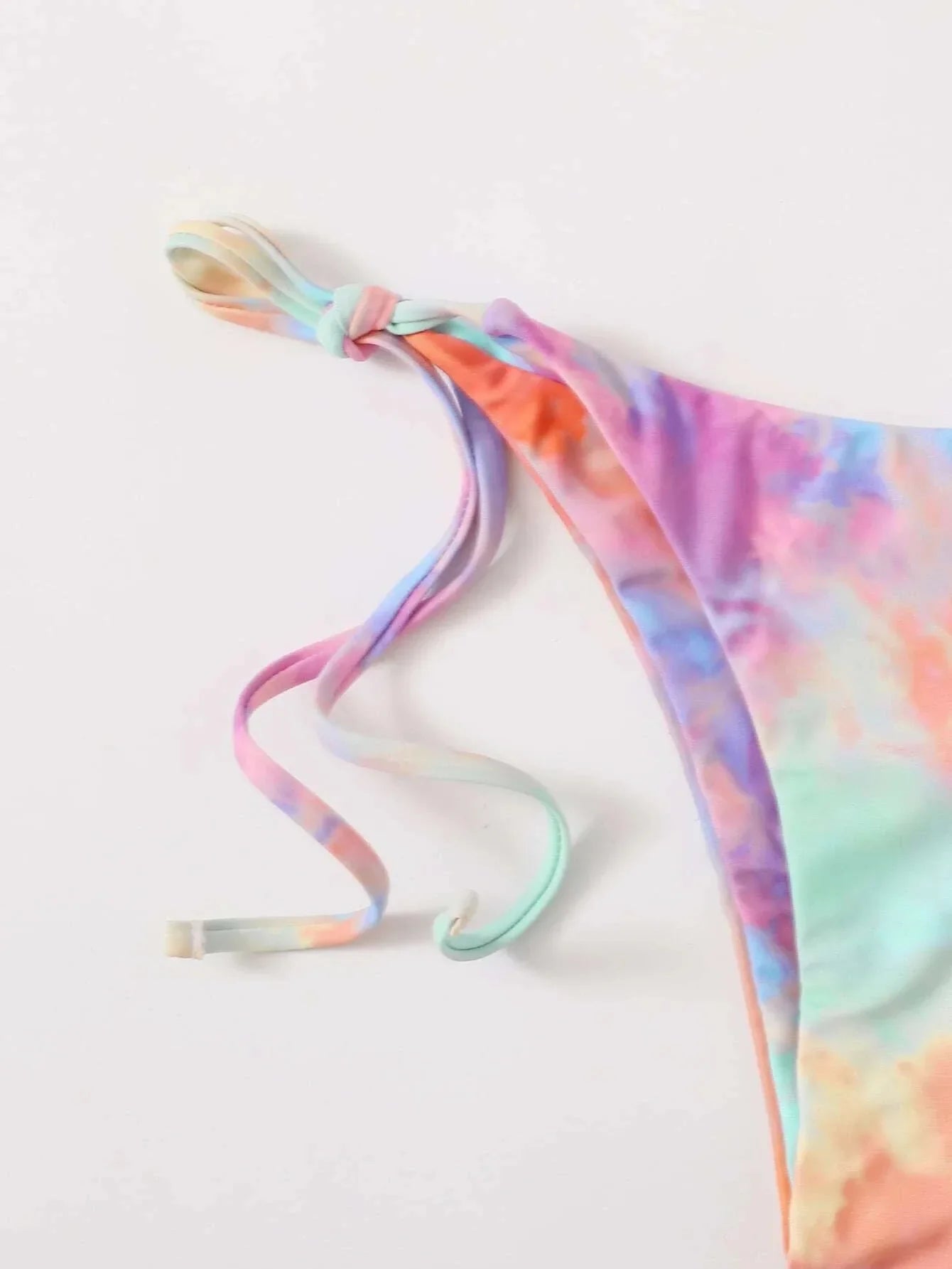 Women Tie Dye Print Micro Mini String Bikini Sets Three Pieces with Mesh Bow Tie Skirt Swimsuit Bathing Suit Beach Outfits