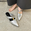 2026 Summer New Brand Women Slipper Fashion Pointed Toe Slip On Slides Low Heel Ladies Elegant Mules Sandals Top quality  Gold