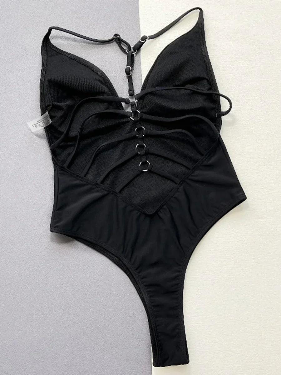 2025 Sexy Cross Bandage Backless Women Thong Swimwear One Piece Swimsuit Female High Cut Monokini Bathing Suit Swim Beach Wear