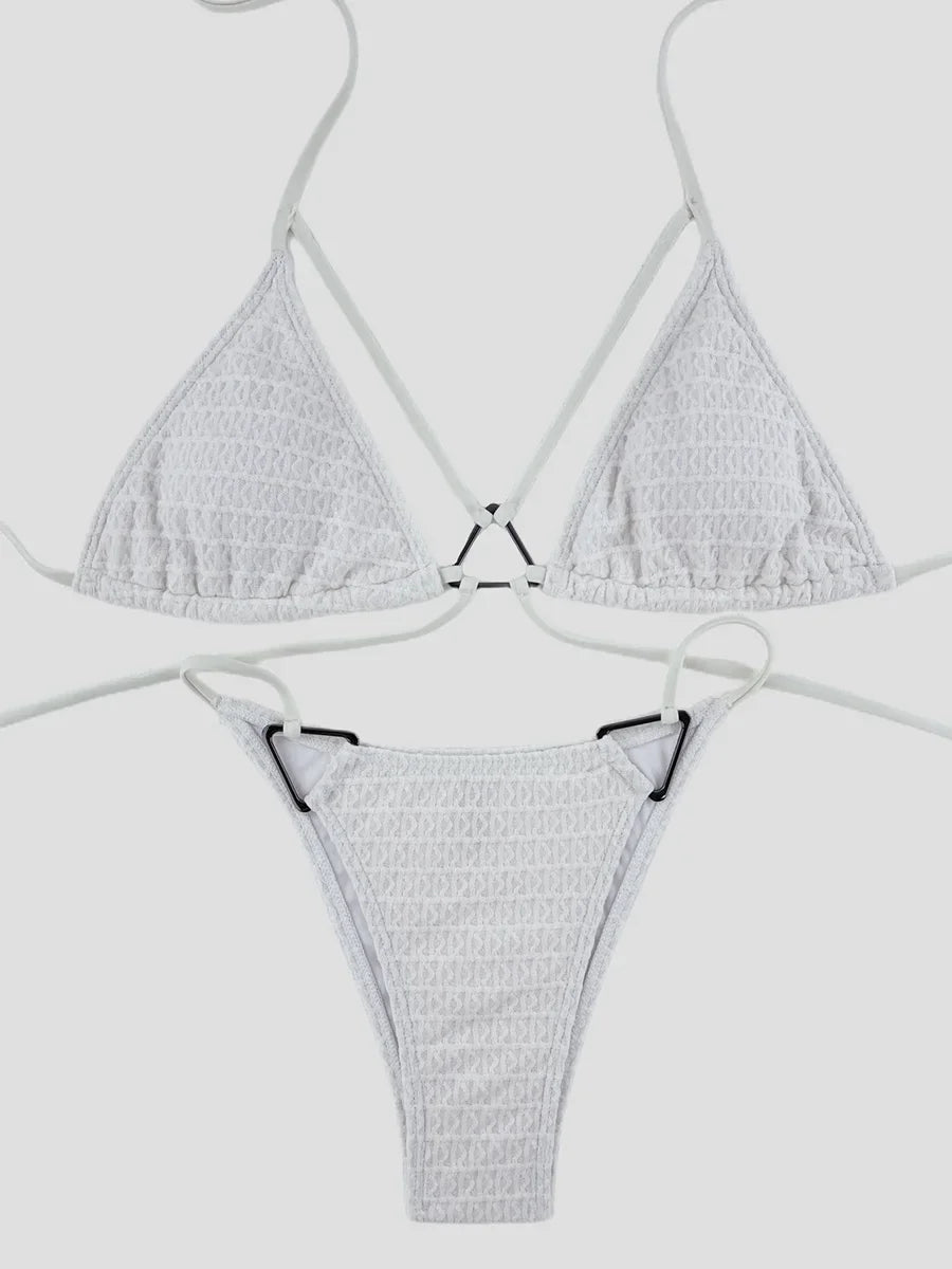 Sexy Wrinkled Halter High Cut Bikini Female Swimsuit Women Swimwear Two-pieces Bikini set Hollow Out Bather Bathing Suit Swim