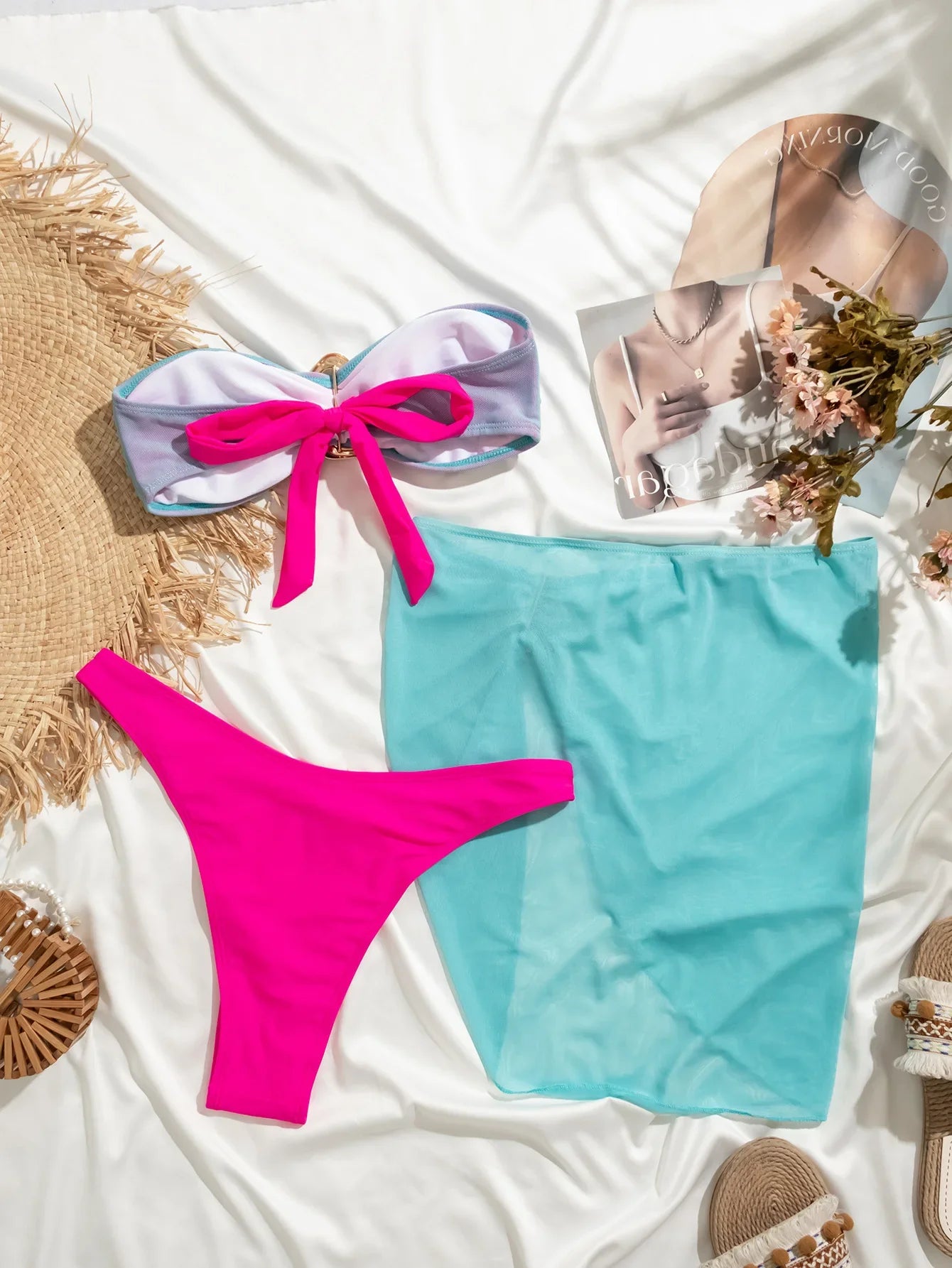DEKA Fashion PrintedBandeau Bikini Set Summer Beach Classic Strapless Swimsuit Women Push Up Bra Bikini Beach Casual Swimwear