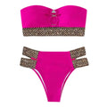 2Pcs/Set Women Bikini Set Ring Connection Off Shoulder Bathing Suit Elastic Waistband Backless High Cut Lady Beach Bikini Suit