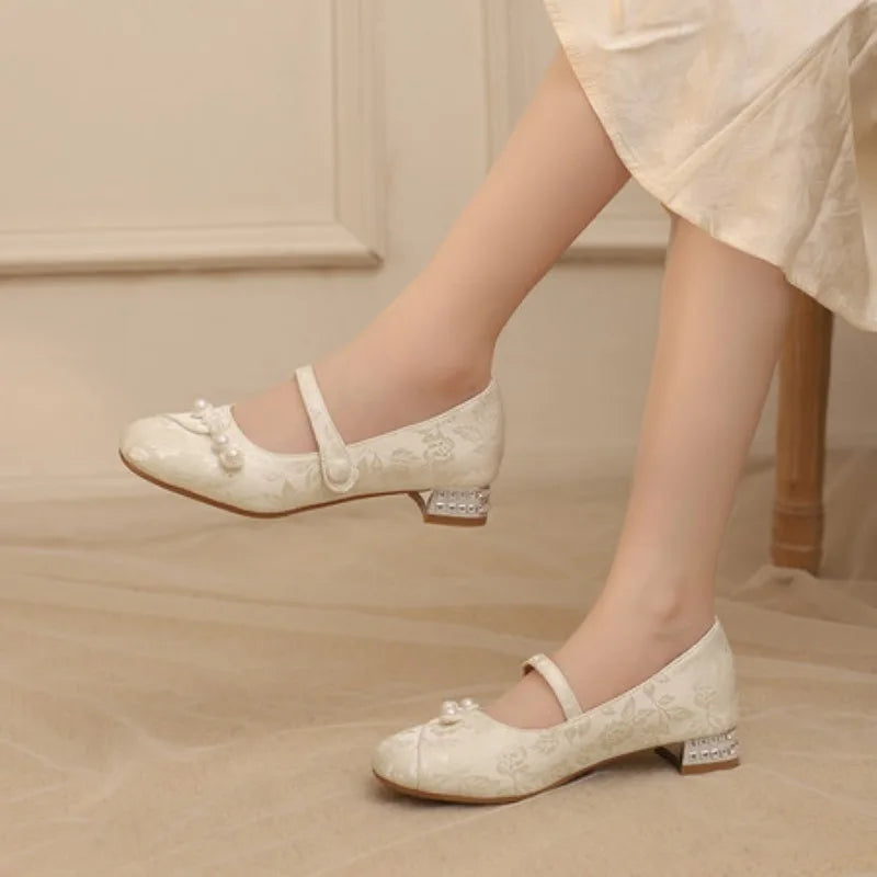 New Chinese Style Mary Jane Women's Shoes Hot Sale Of The Season Spring Summer Fairy Tale Cheongsam Shoes Beautiful Thick Heel