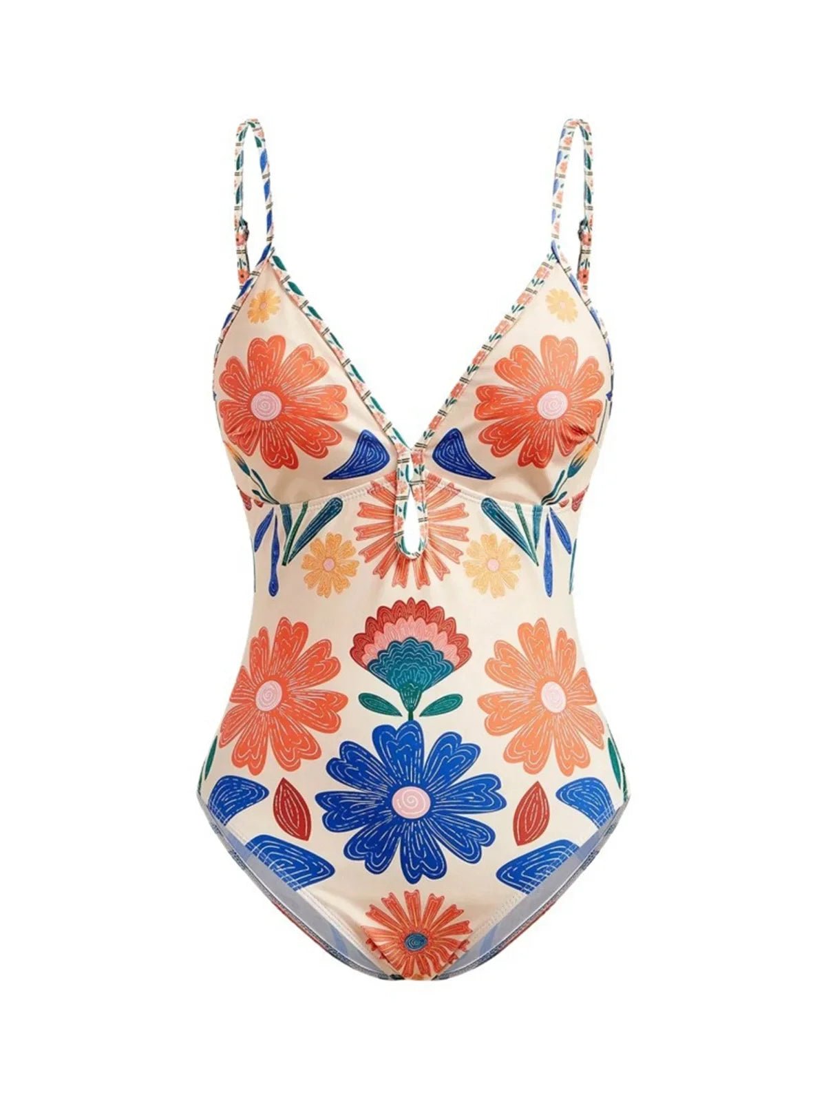 S - XL New Floral Printed With Skirt Women Swimwear V Neck High Leg Cut Bather Bathing Suit Swim One Piece Swimsuit Female K8041