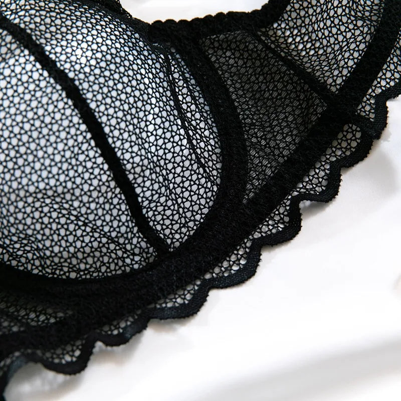 Toucheart Sexy Lingerie Suit for Women Lace Mesh Ultra-thin Underwear Comfortable Bra Set with Steel Rings Hollow Out Underwear