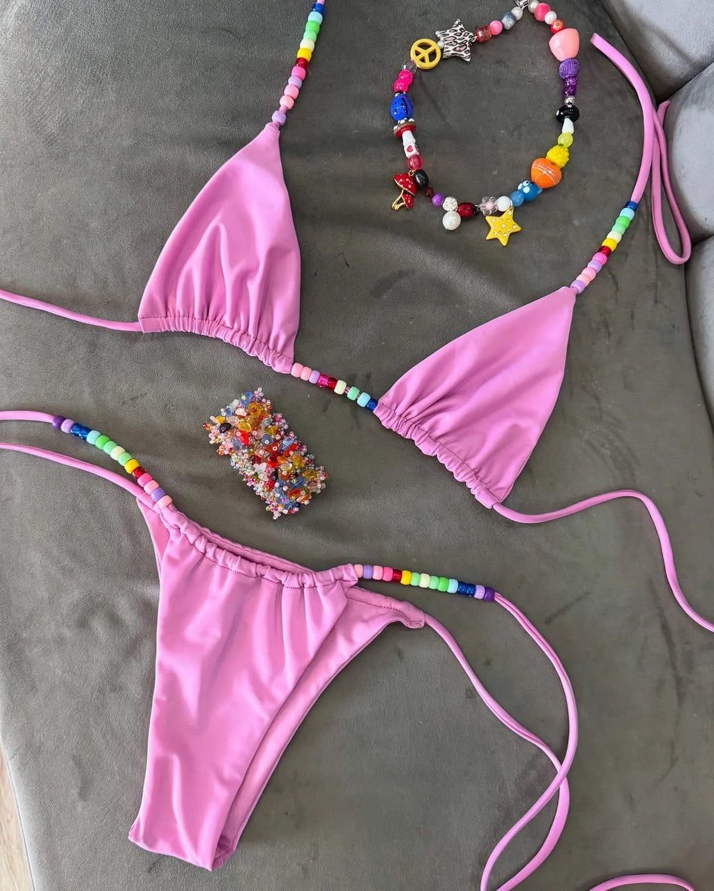 Micro Bikinis 2025 Push Up Women Swimsuits Sexy Swimwear Brazilian Bikini Set Solid Biquini Bead Swimsuit Summer Beachwear