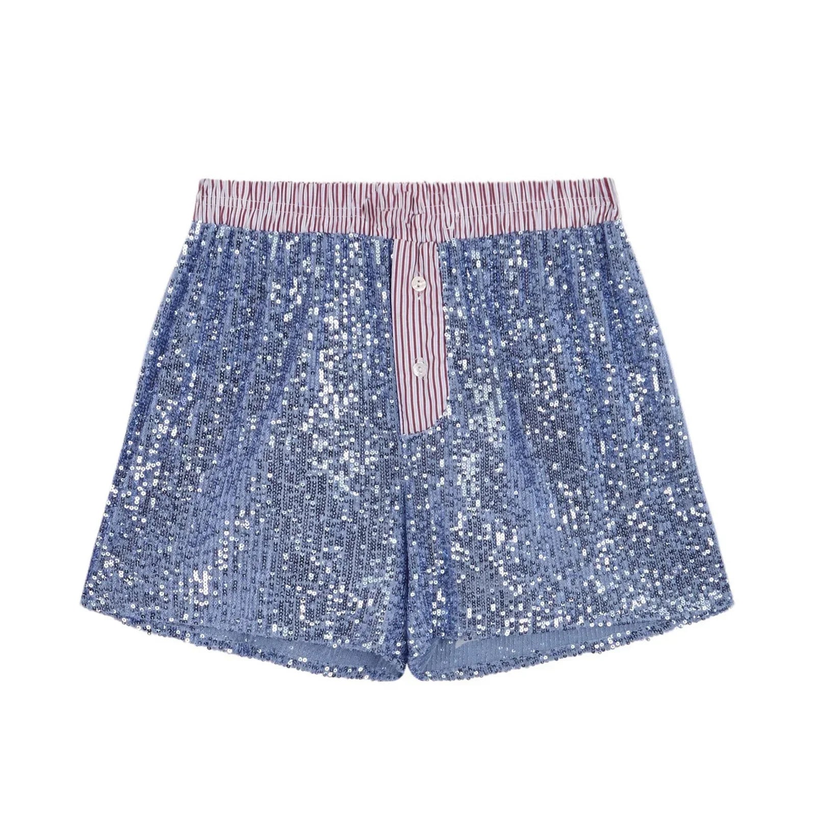 Women's Sparkly Sequined Shorts Striped Low Rise Loose Fit Short Pants Summer Daily Casual Streetwear