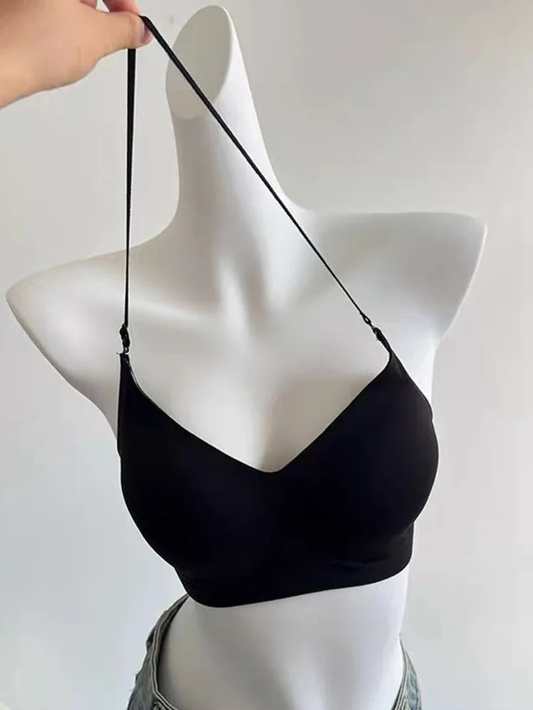 American Style Backless Bra Or Women Multiway Halter Bralette Push Up Small Chest Gather Sexy Cross U Back No Underwire Seamless