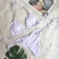 Sexy Rhinestone Bikini 2026 Women Solid Purple Metal Chain Swimsuit Brazilian Summer Beach Bathing Suit Luxury Thong Swimwear
