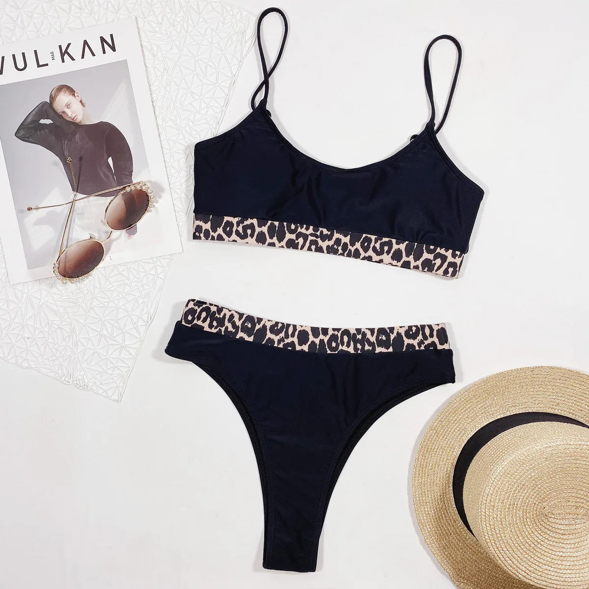 Bikini 2026 Sexy Push Up Swimwear Swimsuit Women Leopard Print Patchwork High Waist Bikinis Set Bathing Suit Beach Bikini Female