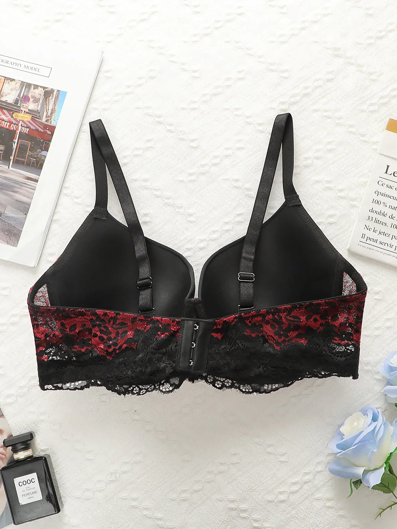Women's Sexy Oversized Lingerie With Half Cup Pull-up Gathered Black And Red Lace Design Suitable For Plump Women 90D-110D B2387