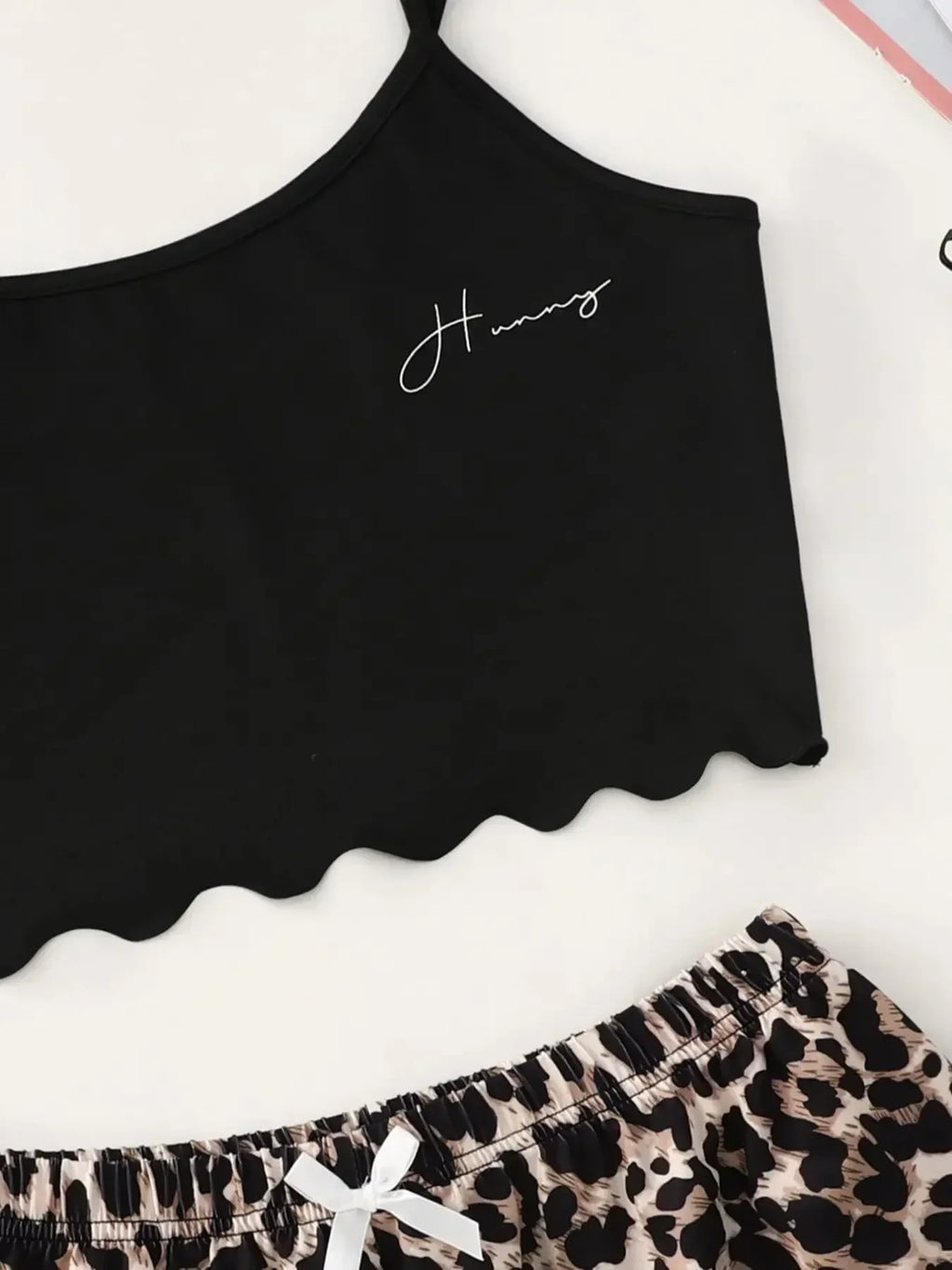 Leopard Print Sling Sleepwear Women's Pajamas Set Sexy Lingerie V-Neck Sleeveless Top and Shorts Sets Pyjamas Homewear