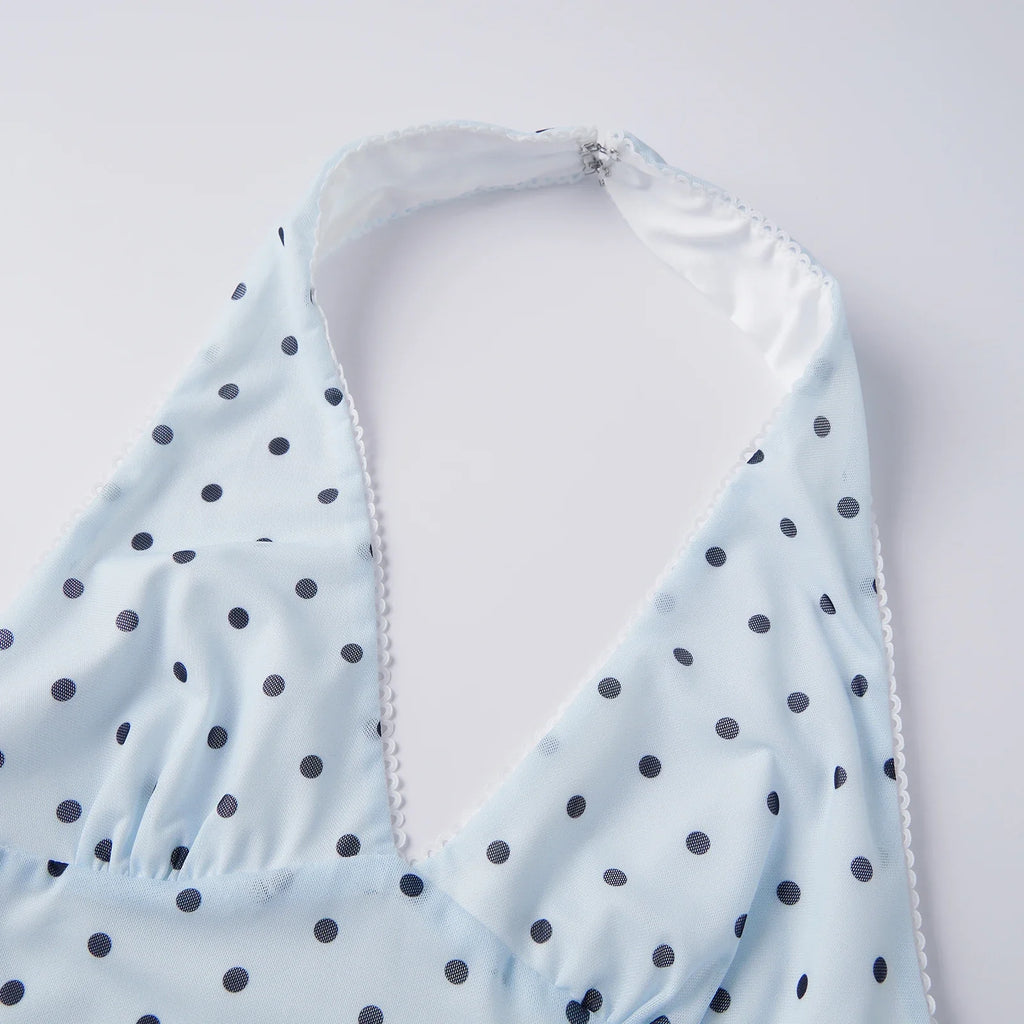 Cute Halter Tops for Women Summer Dot Print V-Neck Going out Tank Tops Backless Vest for Streetwear