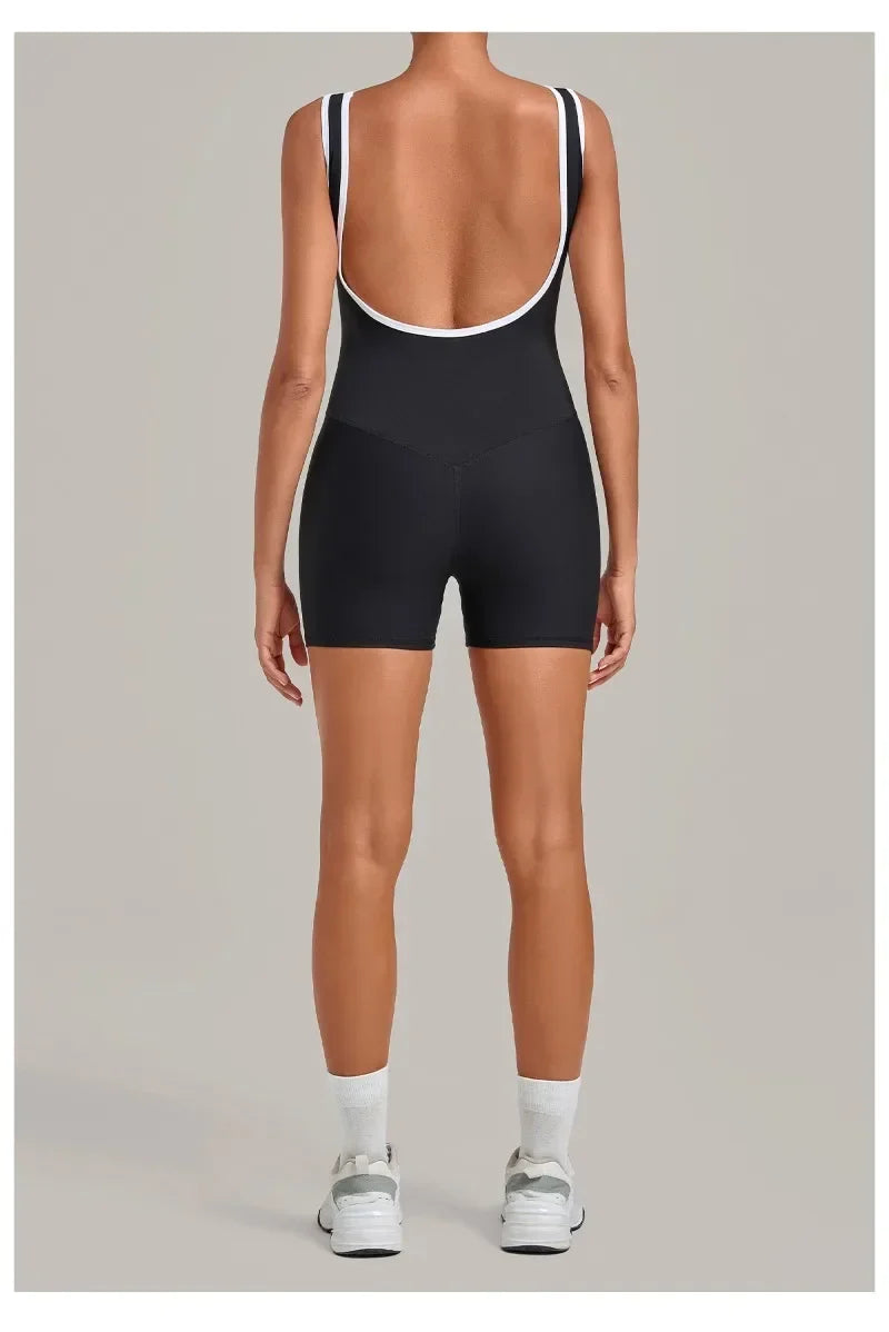 Women's Seamless Yoga Jumpsuits Sports Fitness Gym Sleeveless Backless Hip-lifting Shorts One-piece Training Workout Jumpsuit