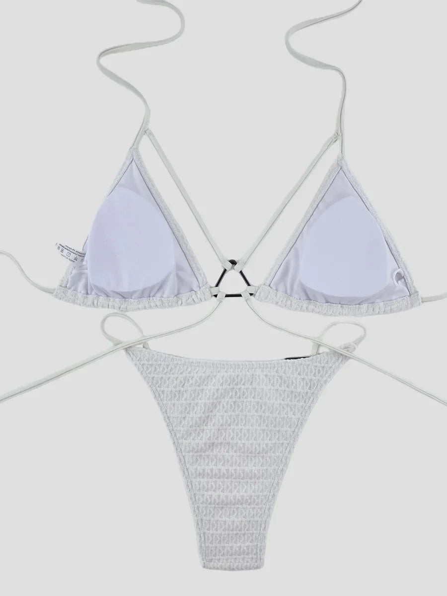 Sexy Wrinkled Halter High Cut Bikini Female Swimsuit Women Swimwear Two-pieces Bikini set Hollow Out Bather Bathing Suit Swim
