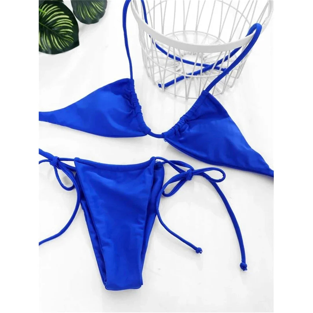 Sexy 11 Color Halter Mini Micro Thong Bikini Female Swimsuit Women Swimwear Two-pieces Bikini set Bather Bathing Suit Swim V4064