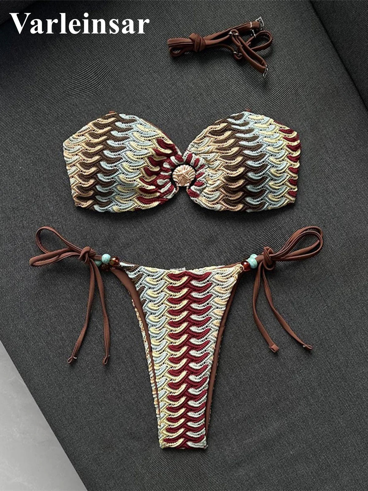 Printed Halter Bandeau Bikini Female Swimsuit Women Swimwear Two-Pieces Bikini Set High Leg Cut Bather Bathing Suit Swim V8338