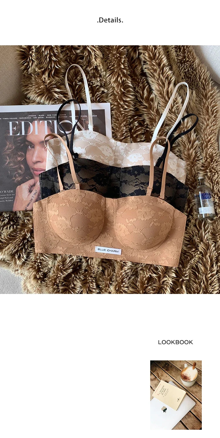 MOYISU Parisian Lace Bra Women Strapless Summer Push Up Small Bust Multiway Wear Bandeau Bralette UK Ship Fashion Top Bestseller
