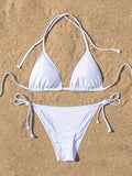 New Women Swimsuit Ribbed Backless Pads Bikini Set Halter Triangle Bra Side Tie Thong Swimwear Beachwear Lady Bathing Suit
