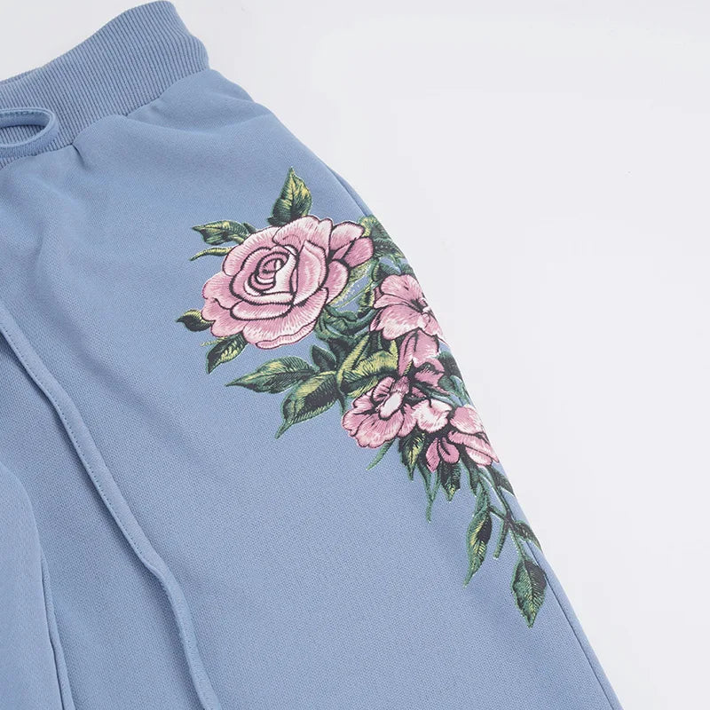 Retro rose letter print low-waist drawstring flared trousers, slim fit and versatile casual trousers