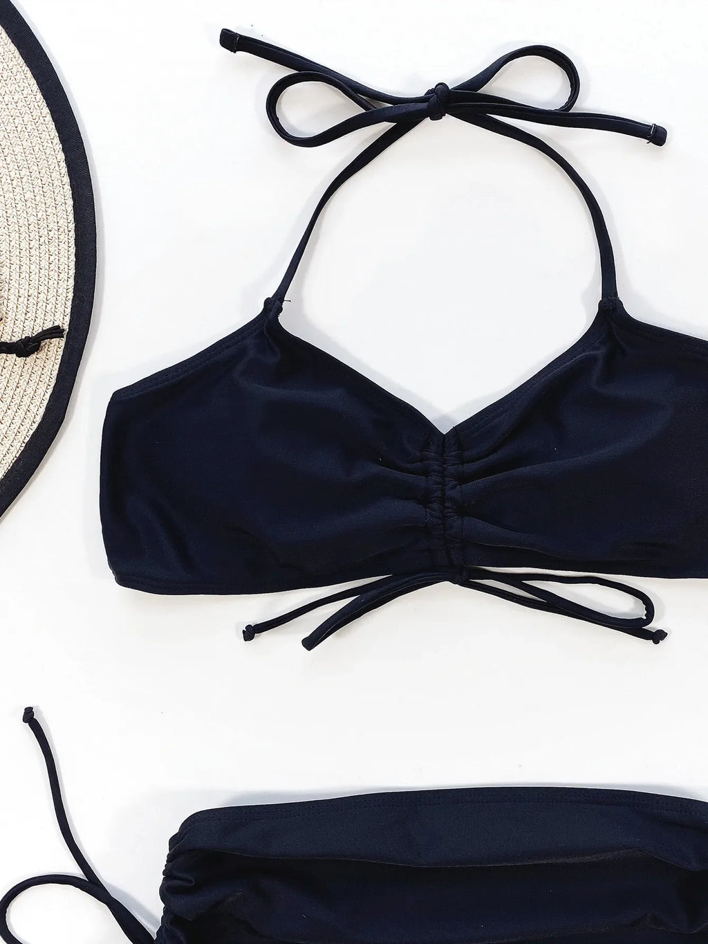 Bikini 2026 Sexy Black Drawstring High Waist Halter Swimwear Swimsuit Women Bikinis Set Bathing Suit Beach Bikini Female Push Up