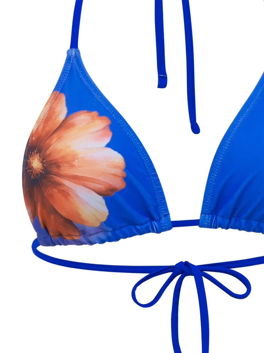 With Skirt Flower Floral Halter String Bikini Women Swimwear Female Swimsuit Three-pieces Bikini Set Bathing Suit Swim Beachwear