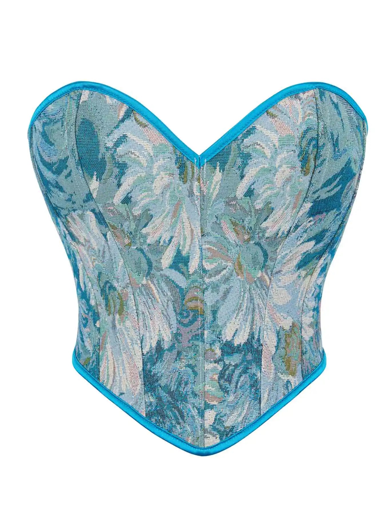 New French retro printed vest women wear fishbone corset with U-neck to gather the palace corset.