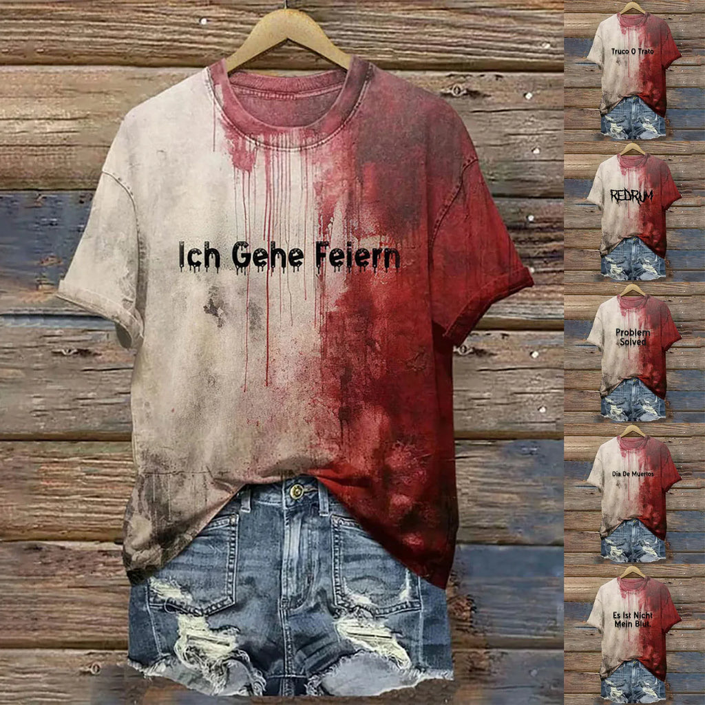 Halloween Bloody Shirt For Women Funny O Neck Short Sleeve Halloween Blood Clothes Gift Blood Short Sleeve Sports Shirts
